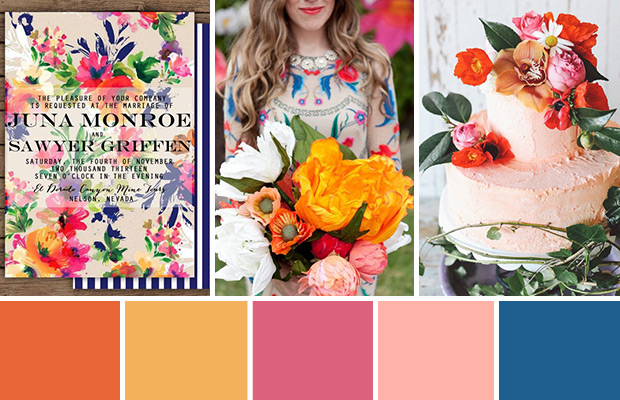 Eclectic Orange Pink and Blue Wedding Colour Palette