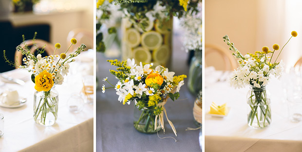 yellow and white blooms in glass jars | onefabday.com