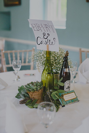 rustic table setting with bottles and succulents | onefabday.com