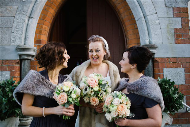 navy winter bridesmaids style with fur stoles | onefabday.com