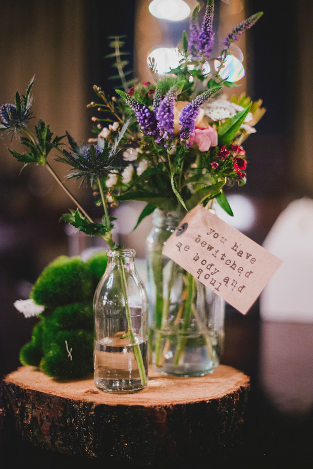 wildflower centerpieces with luggage tag quotes | onefabday.com 