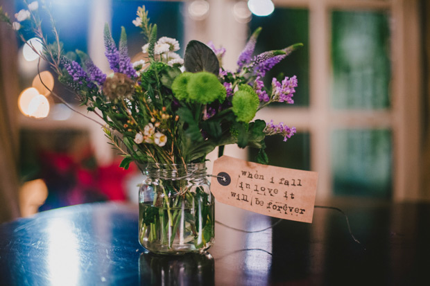 wildflower centerpieces with luggage tag quotes | onefabday.com 