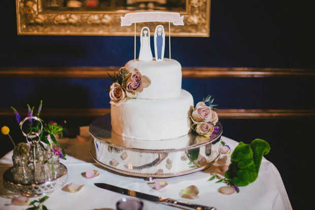 white cake with whimsical bride and groom cake topper | onefabday.com