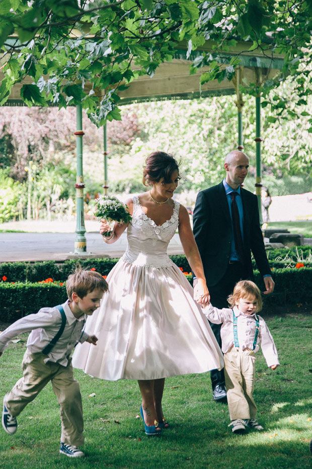 short vintage wedding dress with floral embroidery detail | onefabday.com