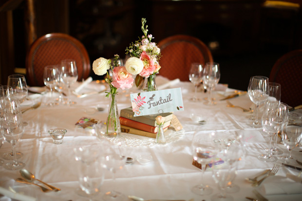 sweet table arrangement with florals and books | onefabday.com