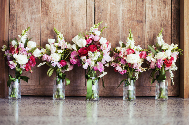 Red, pink white bridal bouquet | onefabday.com