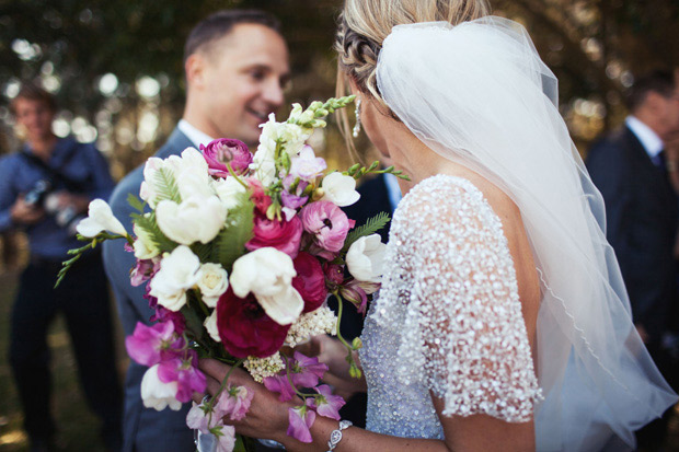 Red, pink white bridal bouquet | onefabday.com