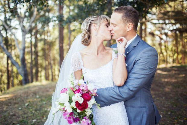 Beautiful bride Christie in catherdral length veil | onefabday.com