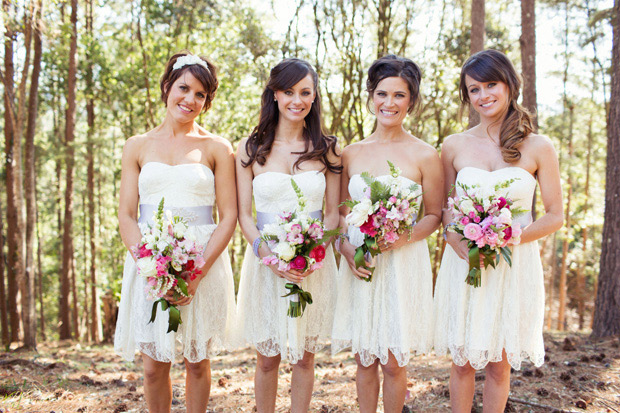 Bridesmaids in white and lilac dresses | onefabday.com