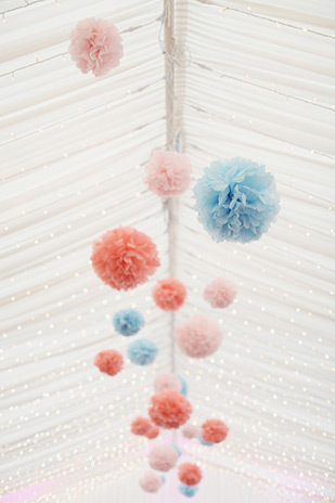 Peach and blue wedding pom poms | onefabday.com