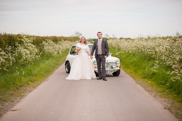 Cream mini cooper wedding car | onefabday.com