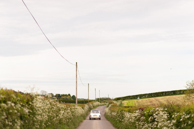 Cream mini cooper wedding car | onefabday.com