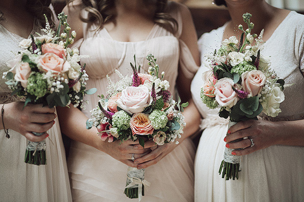 cream bridesmaids dresses and pretty bouquets | onefabday.com