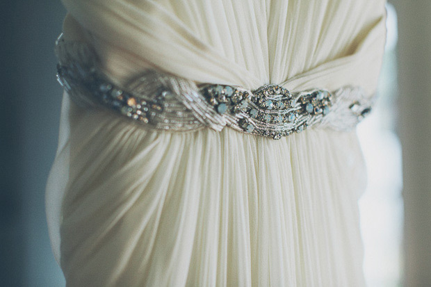 Beaded belt wedding dress | onefabday.com