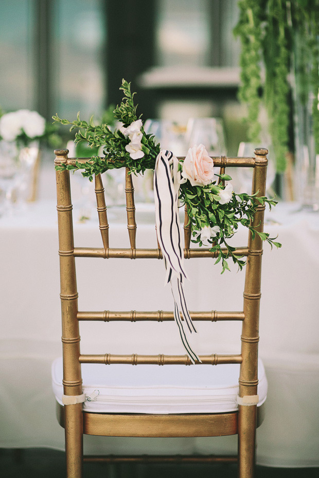 wedding chair decor with florals and ribbon | onefabday.com