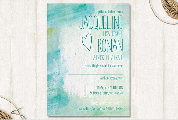 Blue turquoise watercolour invitation