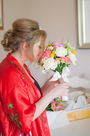 pretty bridal bouquet with burlap and ribbon | onefabday.com