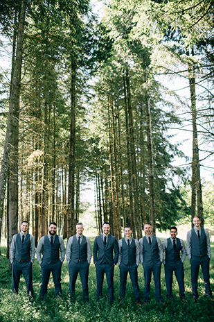 Groom Nathanael rocks a blue-grey suit for his outdoor wedding celebration by Bethany Small Photography | onefabday.com