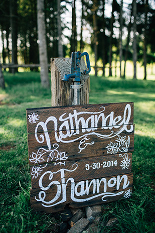 wedding signage | Shannon and Nathanael's beautiful outdoor wedding by Bethany Small Photography | onefabday.com