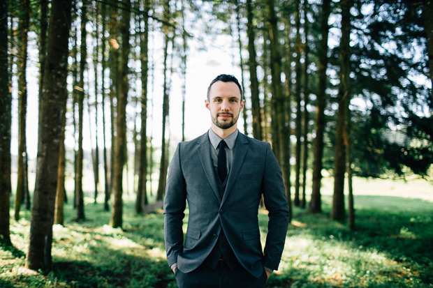 Groom Nathanael rocks a blue-grey suit for his outdoor wedding celebration by Bethany Small Photography  | onefabday.com