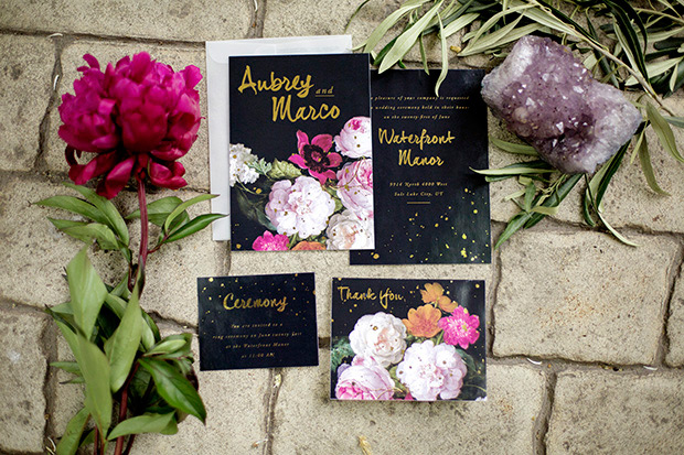 Black, pink and gold dark botanical stationery suite | onefabday-com.go-vip.net