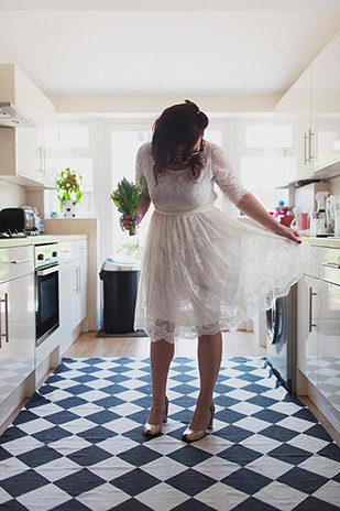 Beautiful bride Kerry and her short lace wedding dress | onefabday.com