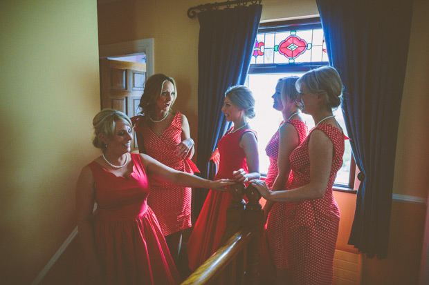 Red retro bridesmaids dresses | onefabday.com