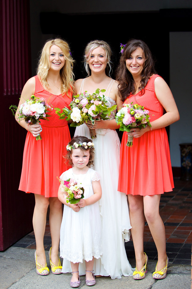 Pretty boho bridal style and orange bridesmaids dresses | onefabday.com