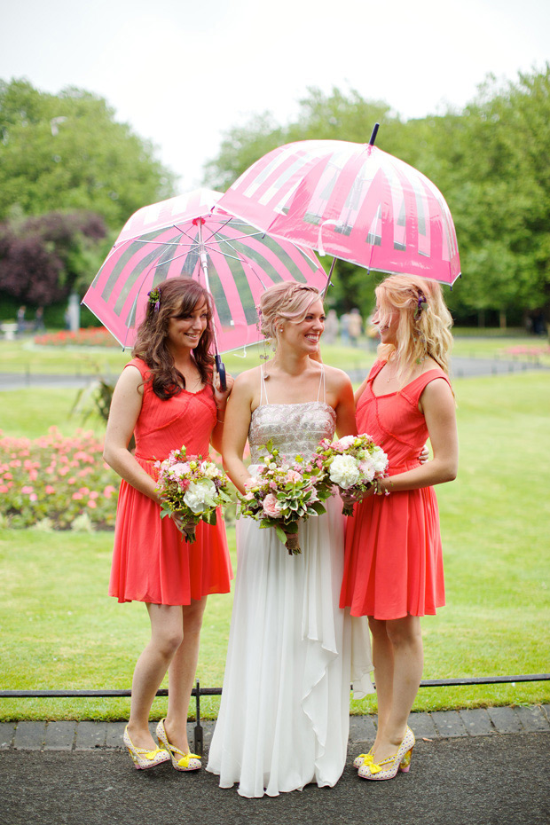 Pretty boho bridal style and orange bridesmaids dresses | onefabday.com