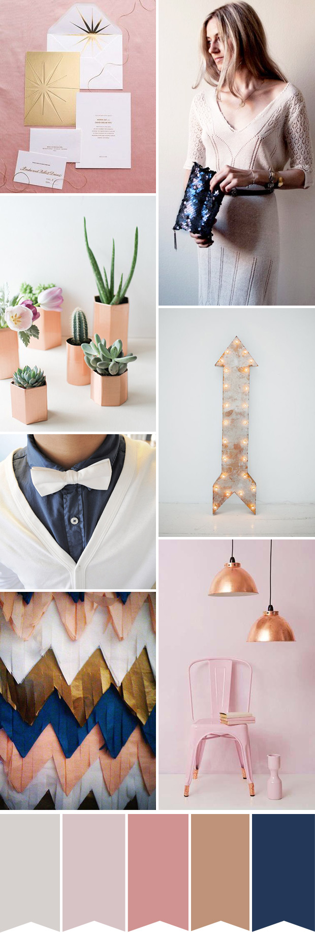 A modern copper, pink and gold wedding color palette | onefabday.com