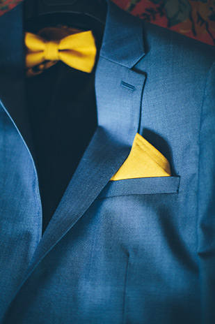 navy groomsuit suit and yellow bowtie | onefabday.com