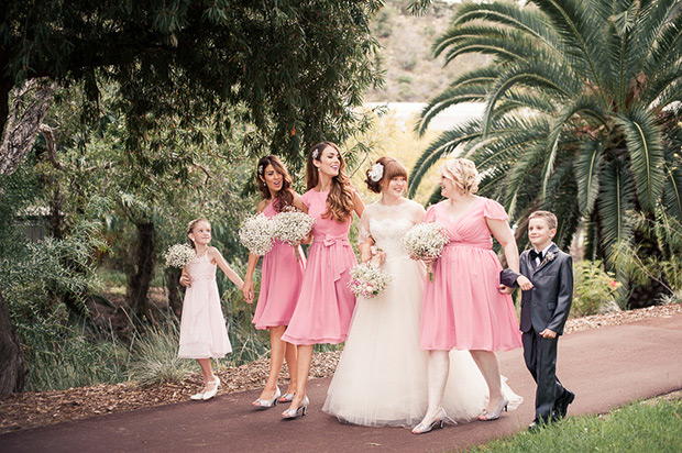 pink bridesmaids dresses | Clare and Nathan's beautifully intimate wedding by I Heart Weddings | onefabday.com 