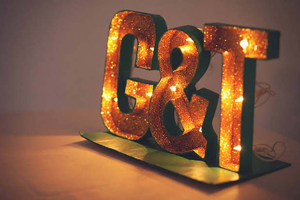 light up initial signage | Teresa and Greg's Beautiful Millhouse Wedding by Lucy Nuzum | onefabday.com