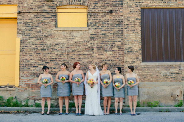 Grey bridesmaids dresses | Emily and Ben's colourful wedding by Studio Finch | onefabday.com