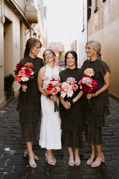 short black bridesmaid dresses, black bridesmaid jumpsuits, short black bridesmaid dresses, winter bridesmaid dresses, polka dot bridesmaids dresses