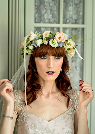 flower crown and vintage veil | Cormac and Rachel's vintage glam wedding by Joe Laverty | onefabday.com