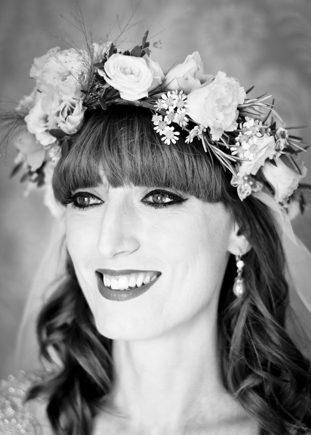 flower crown and vintage veil | Cormac and Rachel's vintage glam wedding by Joe Laverty | onefabday.com