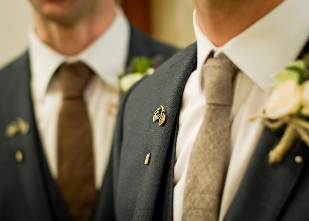 vintage bike lapel pins | Cormac and Rachel's vintage glam wedding by Joe Laverty | onefabday.com