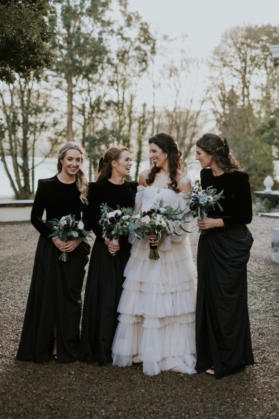 black bridesmaid dresses, black bridesmaid jumpsuits, short black bridesmaid dresses, winter bridesmaids dresses