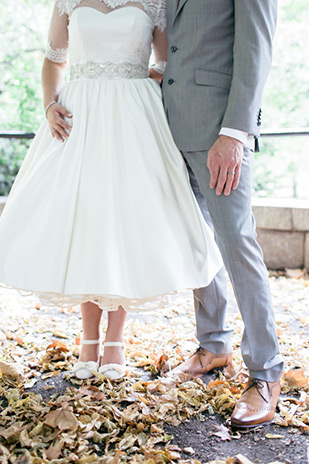 1950's style short wedding dress | Meg and Andy's DIY Central Park Wedding by Cyrience Creative Studios | onefabday.com