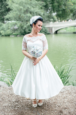 1950's style short wedding dress | Meg and Andy's DIY Central Park Wedding by Cyrience Creative Studios | onefabday.com