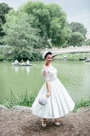 1950's style short wedding dress | Meg and Andy's DIY Central Park Wedding by Cyrience Creative Studios | onefabday.com