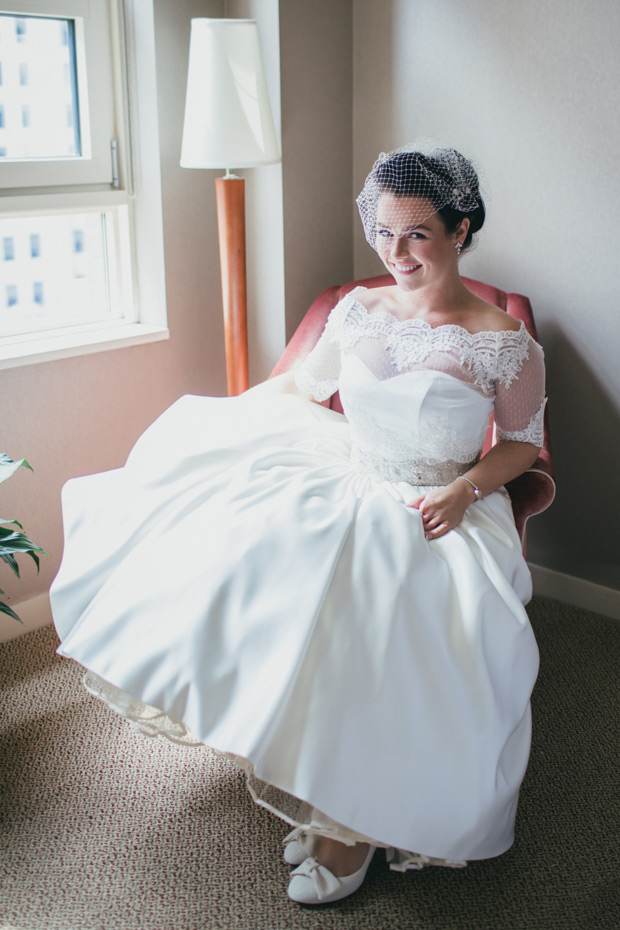 1950's style short wedding dress | Meg and Andy's DIY Central Park Wedding by Cyrience Creative Studios | onefabday.com