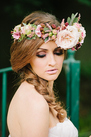 Secret Garden bridal style with floral crown and braid | onefabday.com