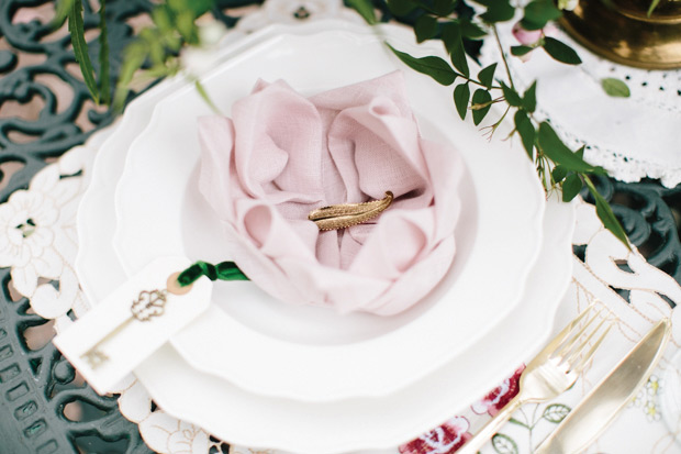 beautiful pink place settings for a secret garden inspired wedding | onefabday.com