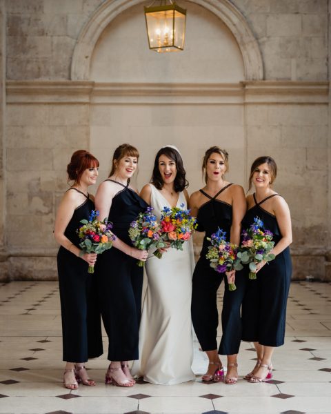 black bridesmaid dresses, black bridesmaid jumpsuits, short black bridesmaid dresses