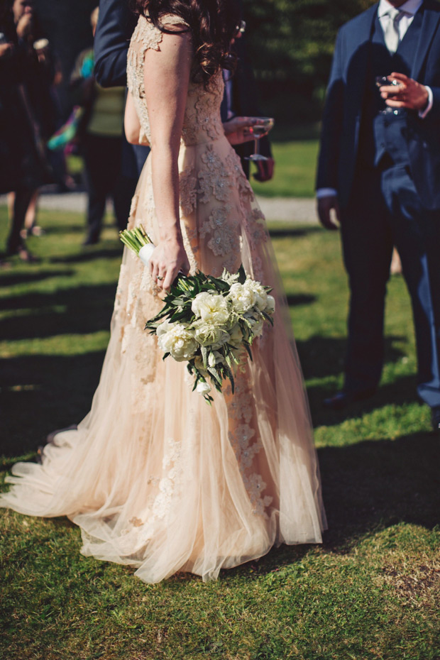 Beautiful blush embroidered wedding gown | onefabday.com