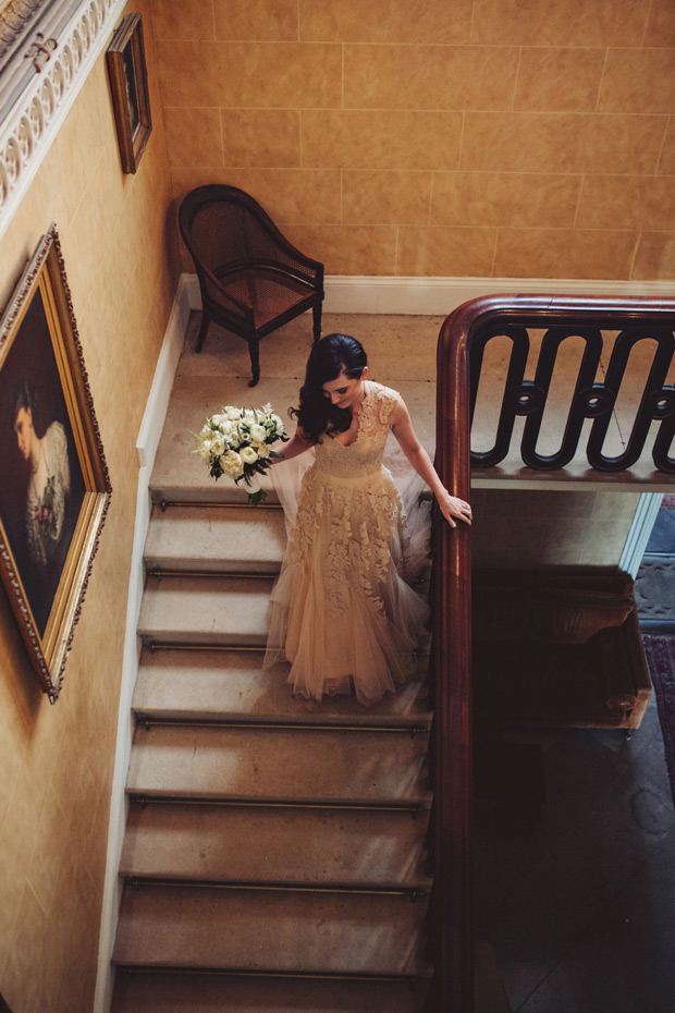 Beautiful blush embroidered wedding gown | onefabday.com