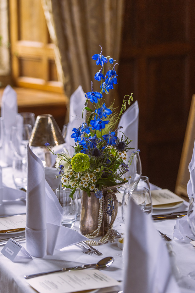 pretty blue centrepiece in vintage teapot | onefabday.com