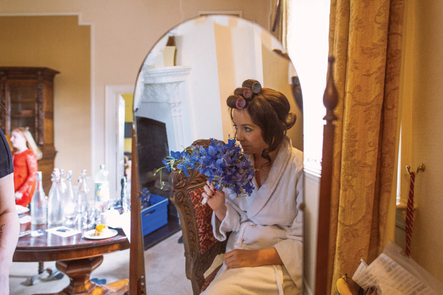 cornflower blue bridal bouquet | Donna and Macdarra's Beautiful Waterford Castle Wedding by Aspect Photography | onefabday.com